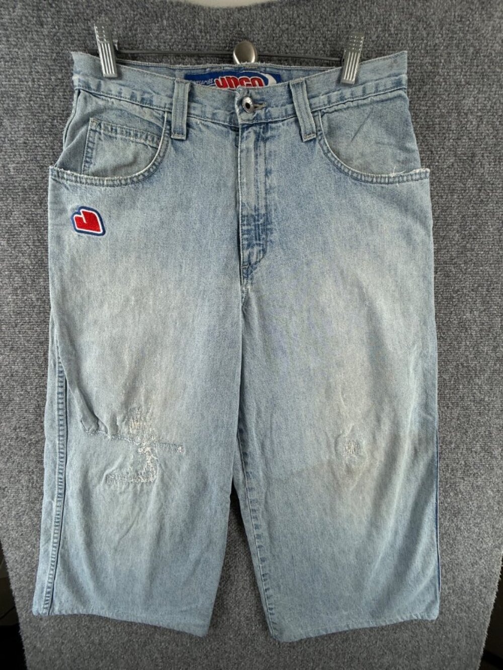 VTG JNCO Jeans USA Denim Light Wash Minesweeper J196 Y2K 90s Blue ACTL 31X22